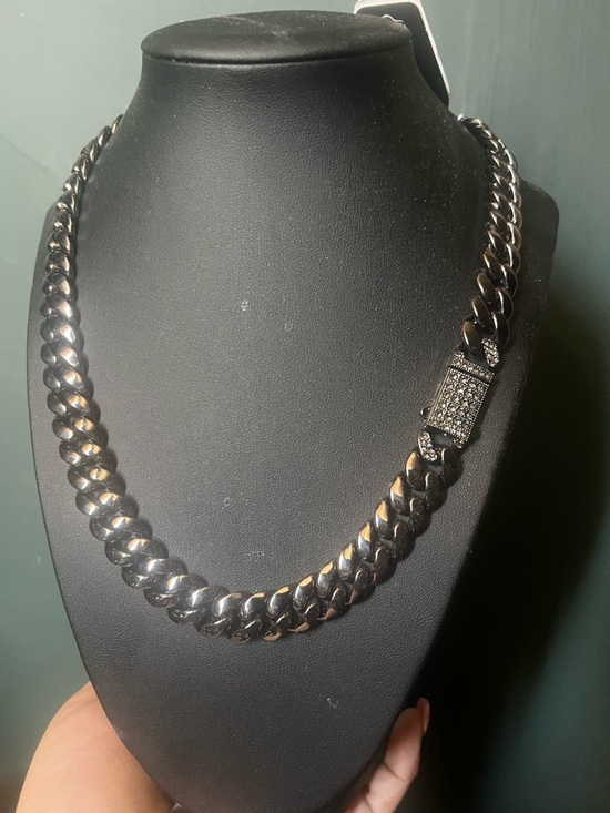 Other - Black Cuban Link Chain Necklace with Pavé Clasp